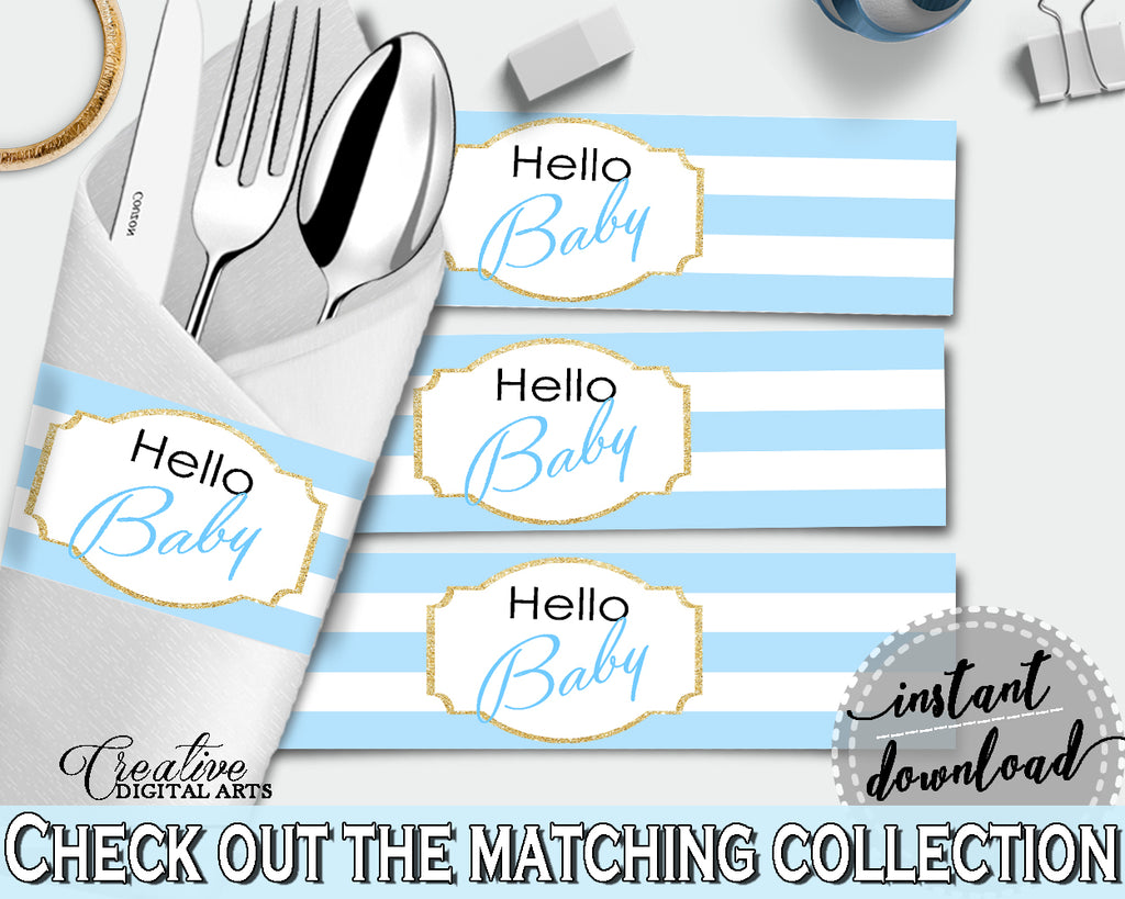 Baby shower printable NAPKIN RINGS with blue and white stripes, digital file jpg pdf, instant download - bs002
