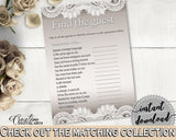 Find The Guest Game in Traditional Lace Bridal Shower Brown And Silver Theme, guess the guest game, blush shower, printable files - Z2DRE - Digital Product