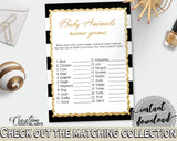 NAME The BABY ANIMALS baby shower game with black white stripes color theme printable, glitter gold, digit Jpg Pdf, instant download - bs001