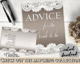 Brown And Silver Traditional Lace Bridal Shower Theme: Advice For The Bride To Be - advice for bride, rustic bridal, party ideas - Z2DRE - Digital Product