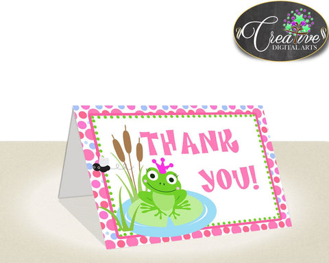 Pink THANK YOU folded card, frog thank you, pink dots party thank you card printable, digital, jpg pdf, instant download - bsf01 - Digital Product