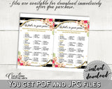 Flower Bouquet Black Stripes Bridal Shower What's In Your Purse Game in Black And Gold, whats in purse, classy bride, party décor - QMK20 - Digital Product