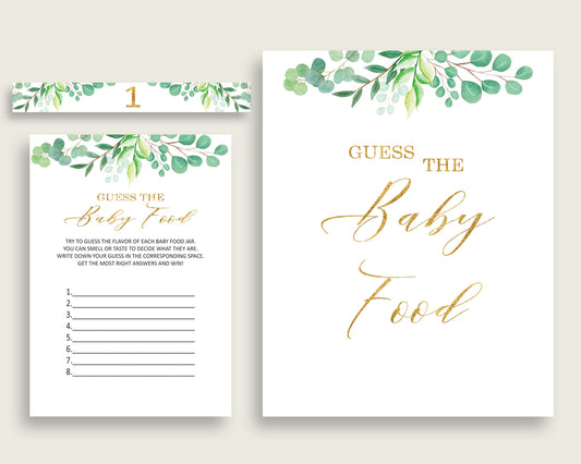 Green Gold Greenery Guess The Baby Food Game Printable, Gender Neutral Baby Shower Food Guessing Game Activity, Instant Download, Y8X33