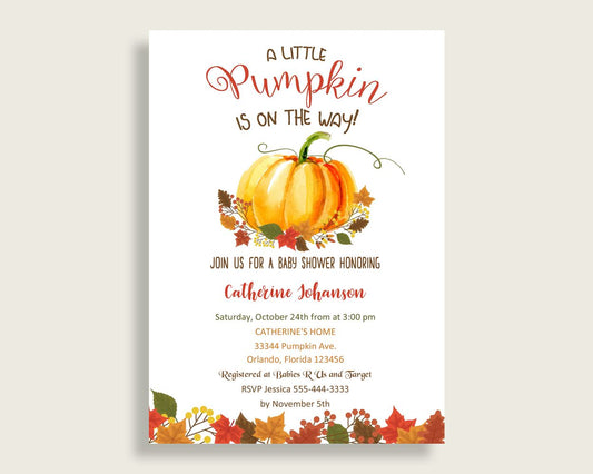 Invitation Baby Shower Invitation Fall Baby Shower Invitation Baby Shower Pumpkin Invitation Orange Brown printables party plan shower BPK3D - Digital Product