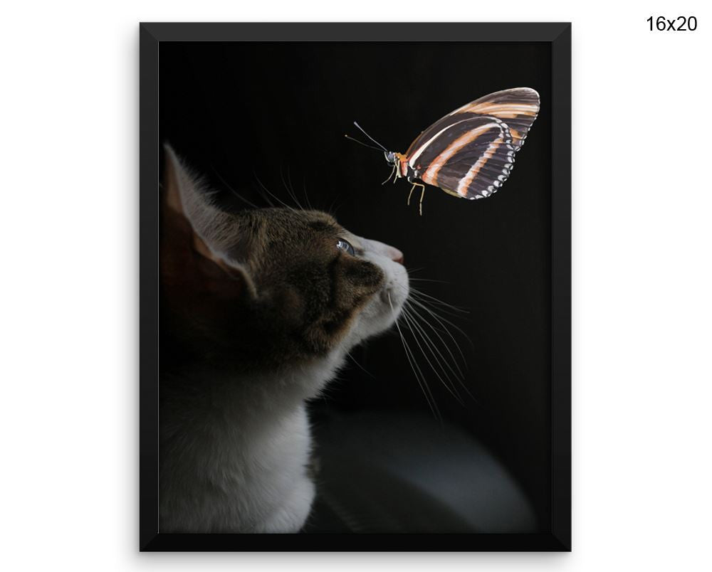 Cat Butterfly Print, Beautiful Wall Art with Frame and Canvas options available Living Room Decor