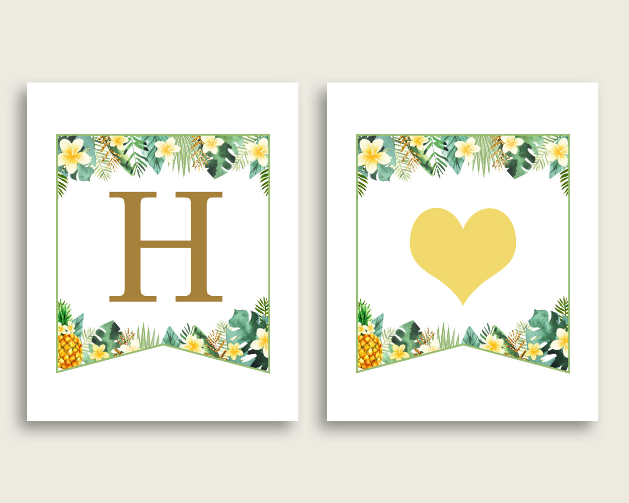 Tropical Baby Shower Banner All Letters, Birthday Party Banner Printable A-Z, Green Yellow Banner Decoration Letters Gender Neutral, 4N0VK