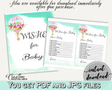 Wishes Baby Shower Wishes Hot Air Balloon Baby Shower Wishes Baby Shower Hot Air Balloon Wishes Green Pink party decor, paper supplies CSXIS - Digital Product