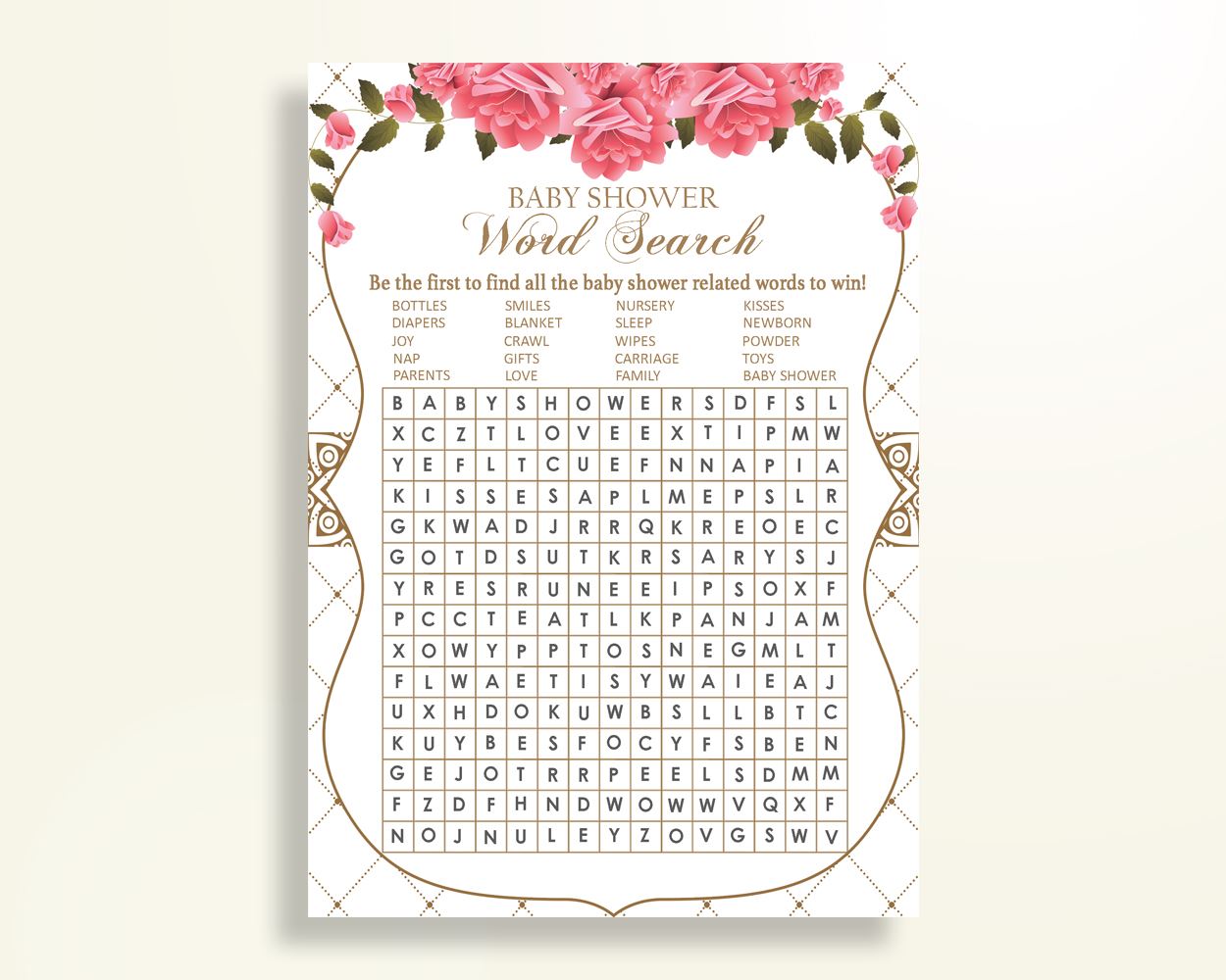 Word Search Baby Shower Word Search Roses Baby Shower Word Search Baby Shower Roses Word Search Pink White paper supplies pdf jpg U3FPX - Digital Product