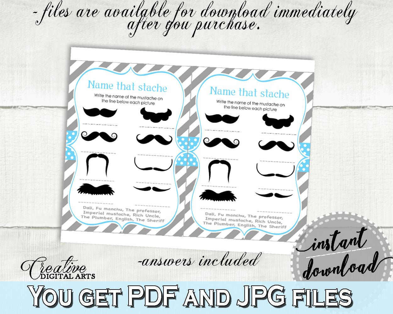 Name That Stache, Baby Shower Name That Stache, Mustache Baby Shower Name That Stache, Baby Shower Mustache Name That Stache Blue 9P2QW - Digital Product