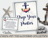 Navy Blue Nautical Anchor Flowers Bridal Shower Theme: Drop Your Panties - bridal panty game, sailorly, prints, digital print - 87BSZ - Digital Product