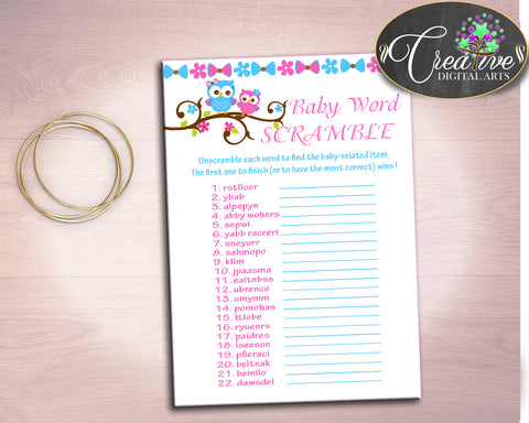 Word Scramble Baby Shower Word Scramble Owl Baby Shower Word Scramble Baby Shower Owl Word Scramble Pink Blue party stuff prints party owt01