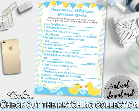 Baby Shower Rubber Yellow Duck Jack Sprat Peter Piper NURSERY RHYME QUIZ, Party Décor, Instant Download, Party Organization - rd002 - Digital Product