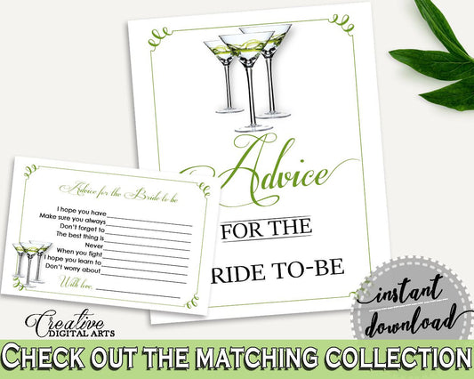 Advice Cards Bridal Shower Advice Cards Modern Martini Bridal Shower Advice Cards Bridal Shower Modern Martini Advice Cards Green ARTAN - Digital Product