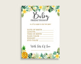 Tropical Baby Shower Prediction Cards & Sign Printable, Green Yellow Baby Prediction Game Gender Neutral, Instant Download, Popular 4N0VK