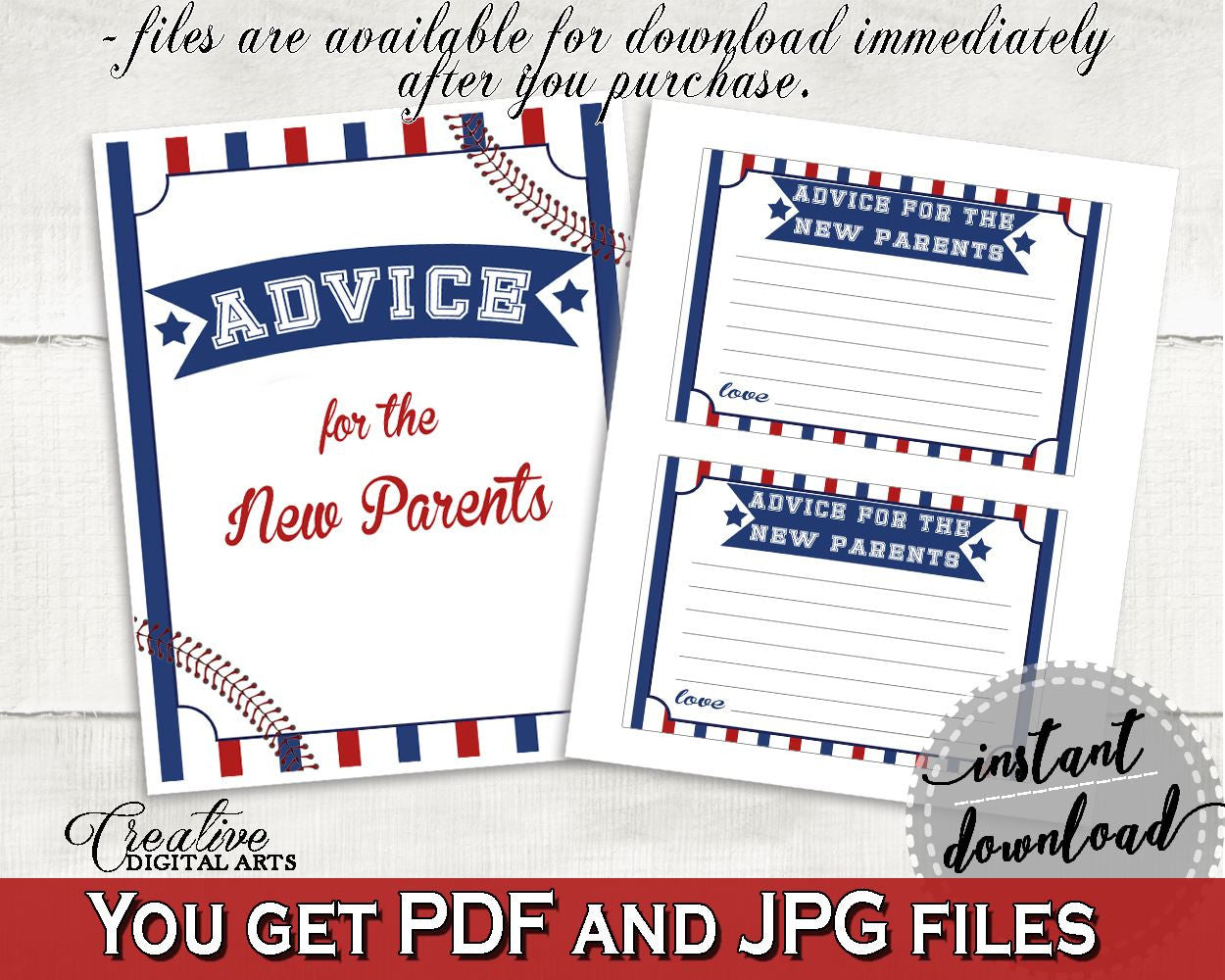 Advice Cards Baby Shower Advice Cards Baseball Baby Shower Advice Cards Baby Shower Baseball Advice Cards Blue Red prints, pdf jpg YKN4H - Digital Product