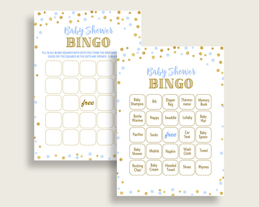 Bingo Baby Shower Bingo Confetti Baby Shower Bingo Blue Gold Baby Shower Confetti Bingo digital print printable baby shower idea party cb001