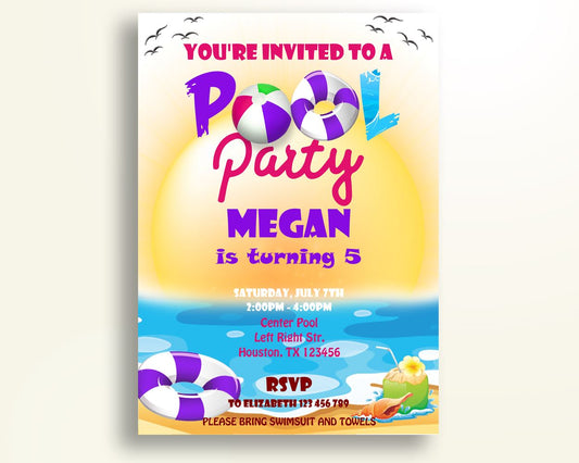 Pool Birthday Invitation Pool Birthday Party Invitation Pool Birthday Party Pool Invitation Girl swimming for girl swimming invite 43DG9 - Digital Product