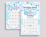 Donut Bingo Game Cards, Donut Birthday Game, Printable Blue White Bingo, Prefilled Birthday Bingo 60 Cards, Boy theme, 4X9CJ