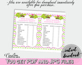 WHO KNOWS MOMMY BEST baby shower game with green alligator and pink color theme, instant download - ap001