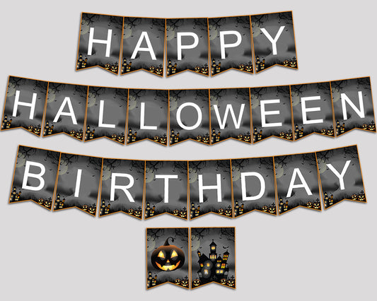 Halloween Bash Happy Halloween Banner, Birthday Party Banner, Halloween Printable Black Orange Banner Letters for Boy Girl, LXRNF