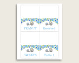 Elephant Blue Folded Food Tent Cards Printable, Blue Gray Editable Pdf Buffet Labels, Boy Baby Shower Food Place Cards, Instant ebl01