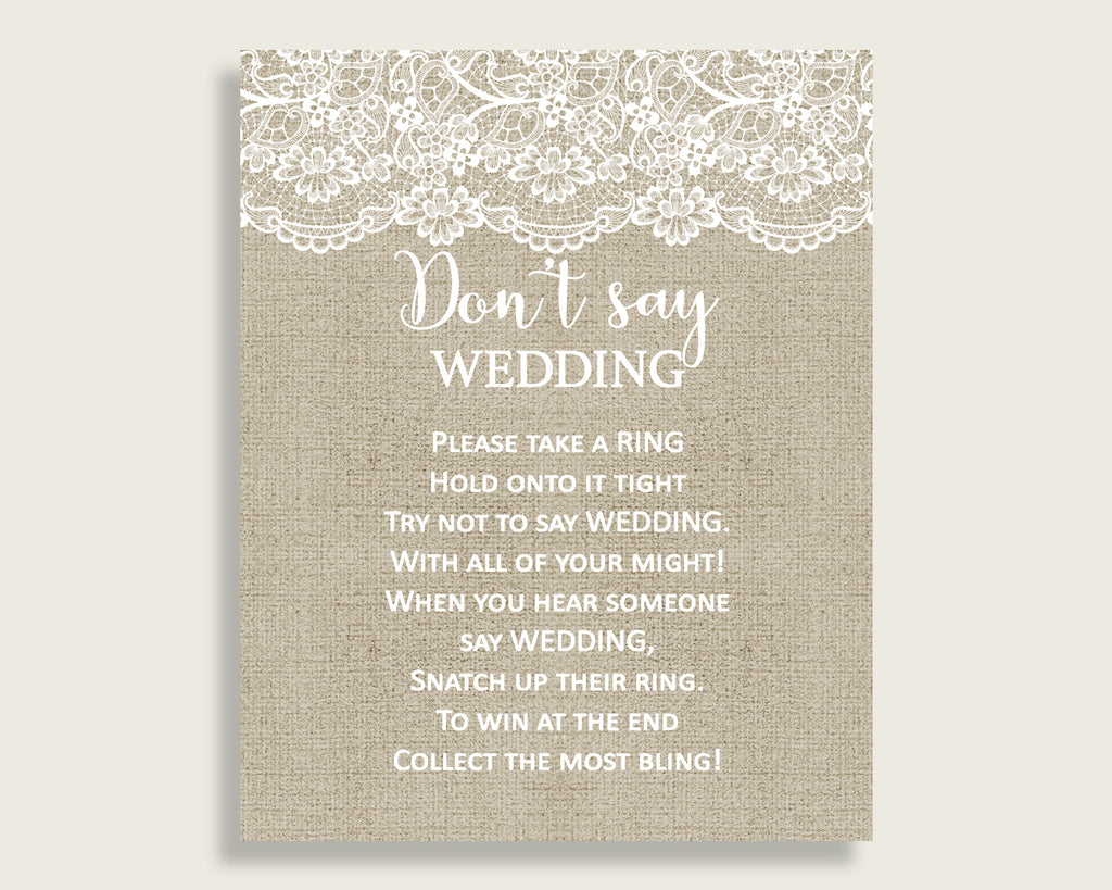 Don't Say Wedding Game Bridal Shower Don't Say Wedding Game Burlap And Lace Bridal Shower Don't Say Wedding Game Bridal Shower Burlap NR0BX