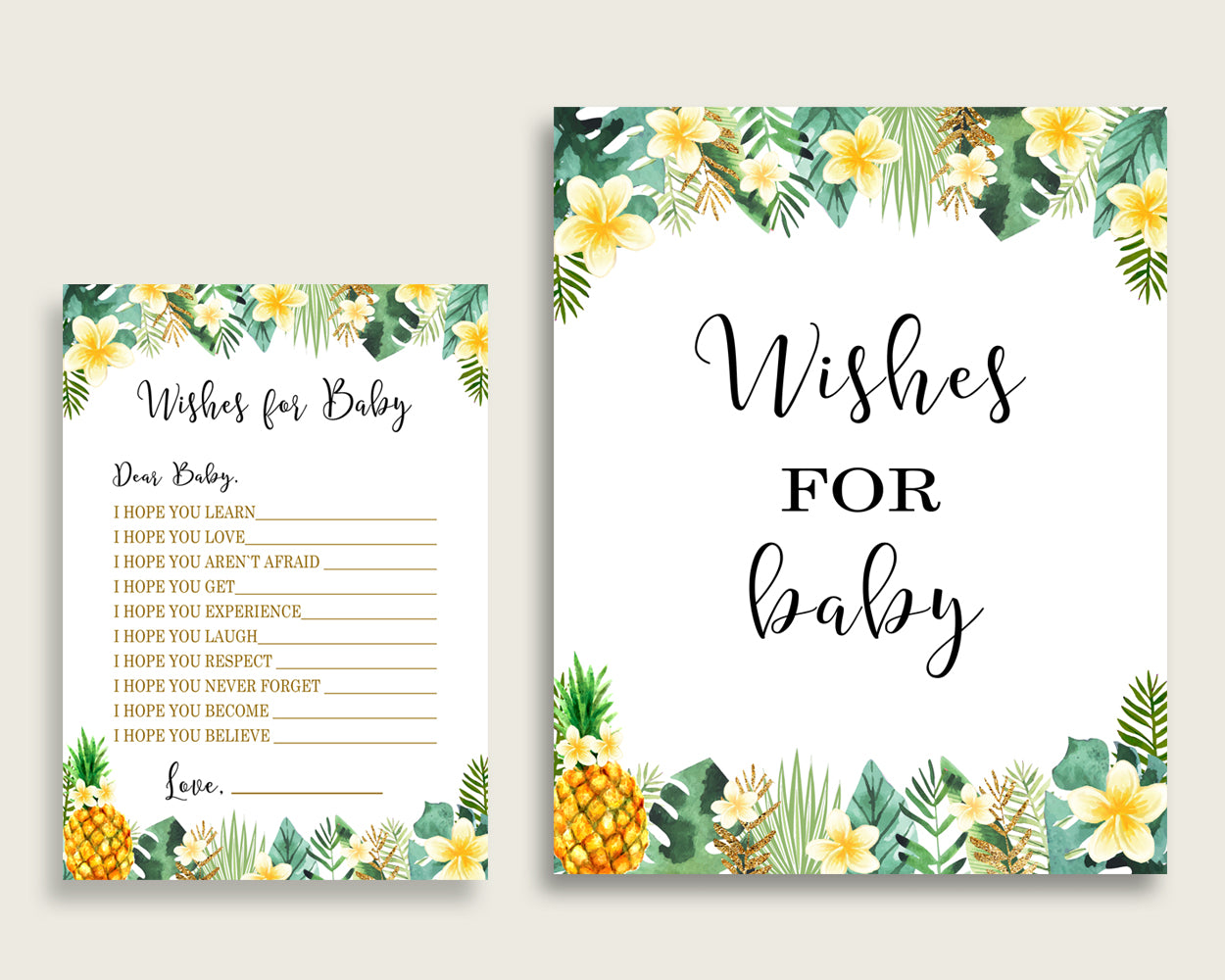 Green Yellow Wishes For Baby Cards & Sign, Tropical Baby Shower Gender Neutral Well Wishes Game Printable, Instant Download, Popular 4N0VK