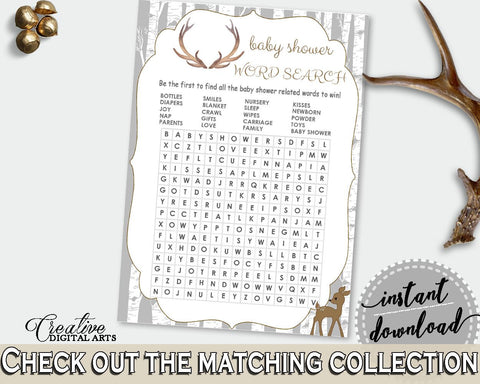 Word Search Baby Shower Word Search Deer Baby Shower Word Search Baby Shower Deer Word Search Gray Brown prints - Z20R3 - Digital Product