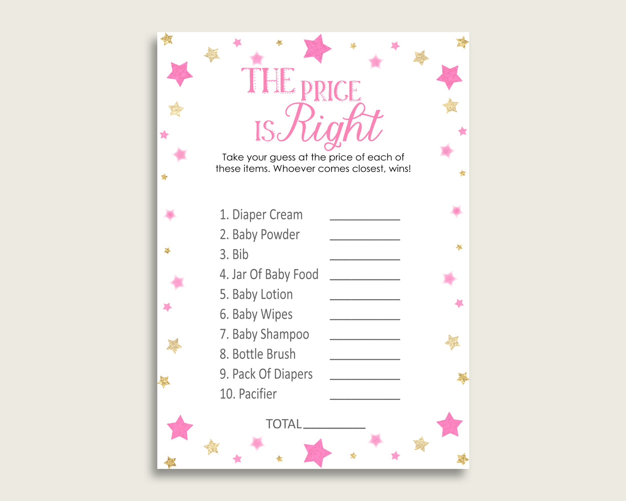 Pink Gold The Price Is Right Game, Twinkle Star Baby Shower Girl Activity, Guess The Price Game Printable, Instant Download, bsg01