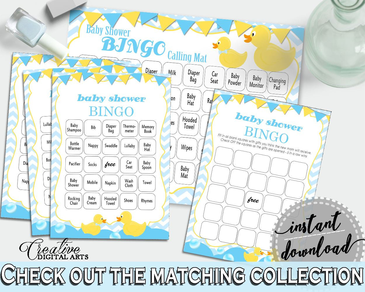 Baby Shower Rubber Yellow Duck Baby Bingo Festivity BINGO60 CARDS GAME, Party Décor, Customizable Files, Party Organization - rd002 - Digital Product