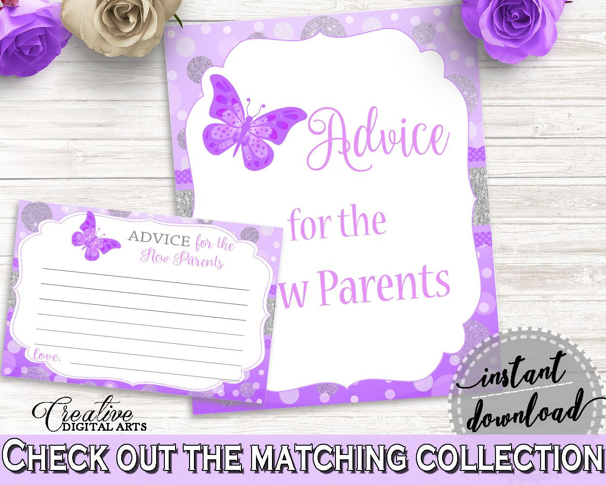 Advice Cards Baby Shower Advice Cards Butterfly Baby Shower Advice Cards Baby Shower Butterfly Advice Cards Purple Pink party ideas 7AANK - Digital Product