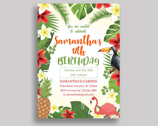 Tropical Birthday Invitation Tropical Birthday Party Invitation Tropical Birthday Party Tropical Invitation Boy Girl flamingo hawaiian 8LFM8 - Digital Product