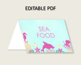 Under The Sea Folded Food Tent Cards Printable, Pink Green Editable Pdf Buffet Labels, Girl Baby Shower Food Place Cards, Instant uts01