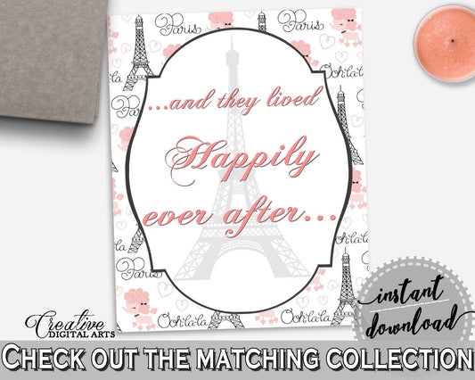 Paris Bridal Shower Happily Ever After Sign in Pink And Gray, love quote, paris theme bridal, customizable files, party theme - NJAL9 - Digital Product