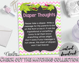 Baby shower DIAPER THOUGHTS game with green alligator and pink color theme, instant download - ap001