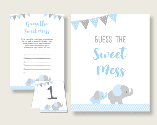 Elephant Guessing Game Baby Shower Boy, Blue Grey Guess The Sweet Mess Game Printable, Dirty Diaper Game, Instant Download, ebl02