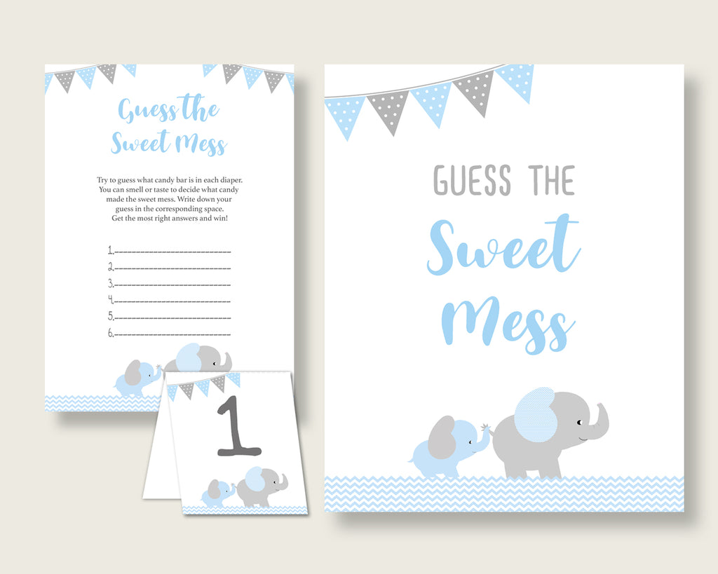 Elephant Guessing Game Baby Shower Boy, Blue Grey Guess The Sweet Mess Game Printable, Dirty Diaper Game, Instant Download, ebl02