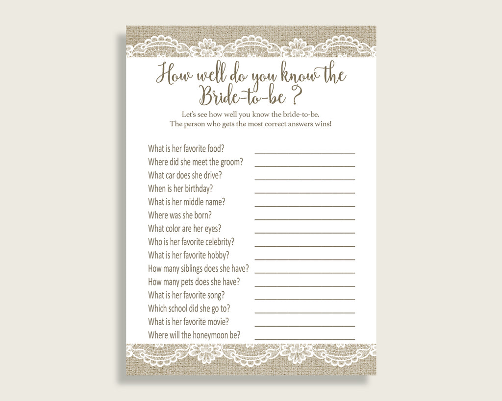 How Well Do You Know The Bride To Be Bridal Shower How Well Do You Know The Bride To Be Burlap And Lace Bridal Shower How Well Do You NR0BX