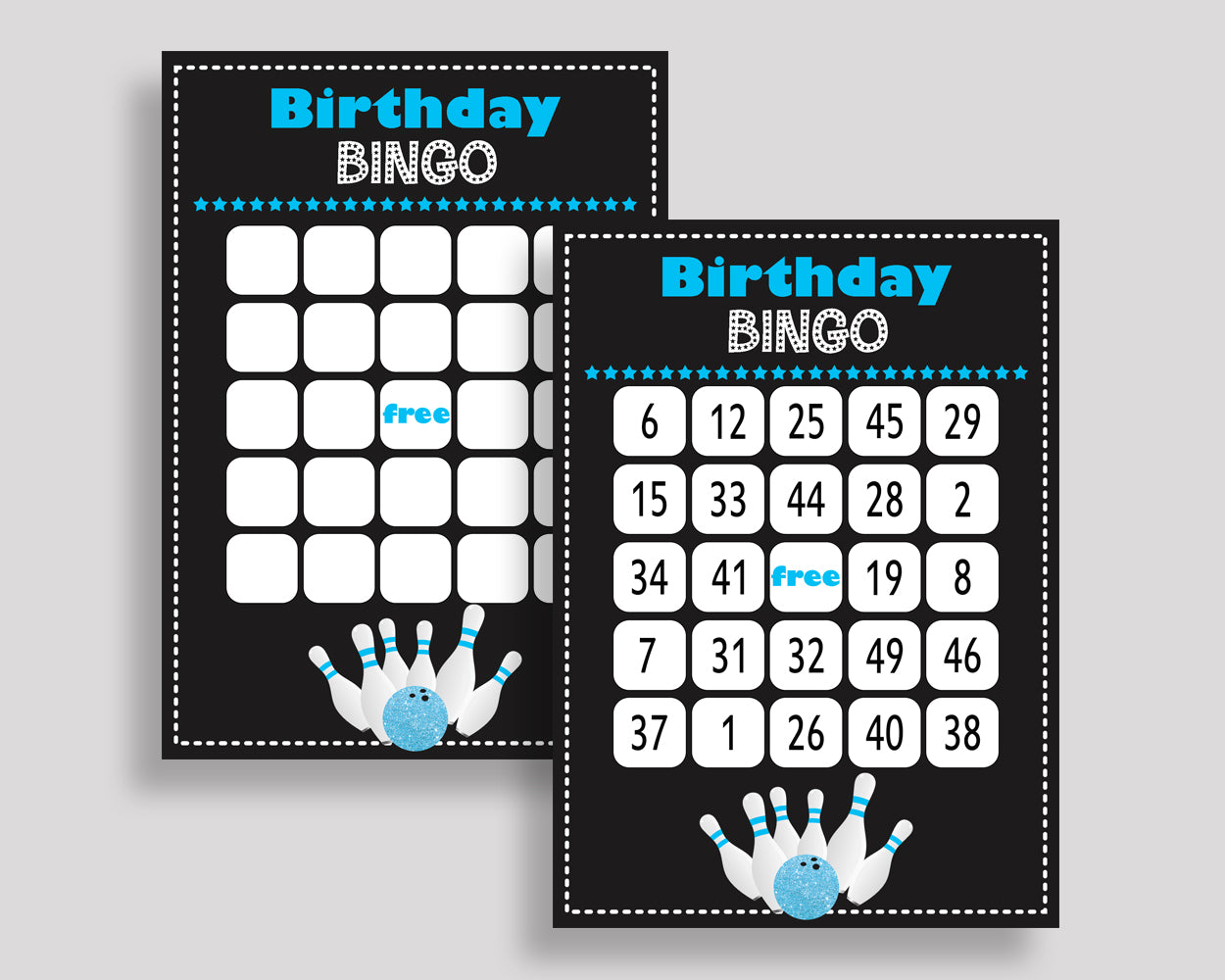 Bowling Bingo Cards Bowling Bingo Game Bowling Birthday Bingo Cards Black Blue Bingo 60 Cards Boy 5DVSP