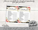 Black And Gold Flower Bouquet Black Stripes Bridal Shower Theme: Find The Guest Game - shower icebreaker, party organizing, prints - QMK20 - Digital Product