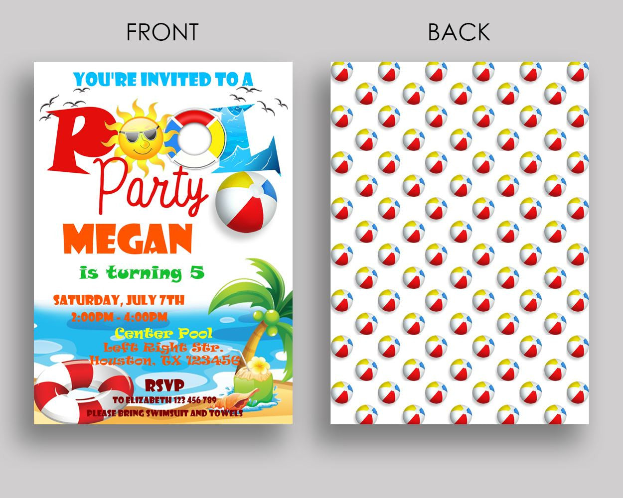 Pool Party Birthday Invitation Pool Party Birthday Party Invitation Pool Party Birthday Party Pool Party Invitation Boy Girl beach sun U1RJU - Digital Product