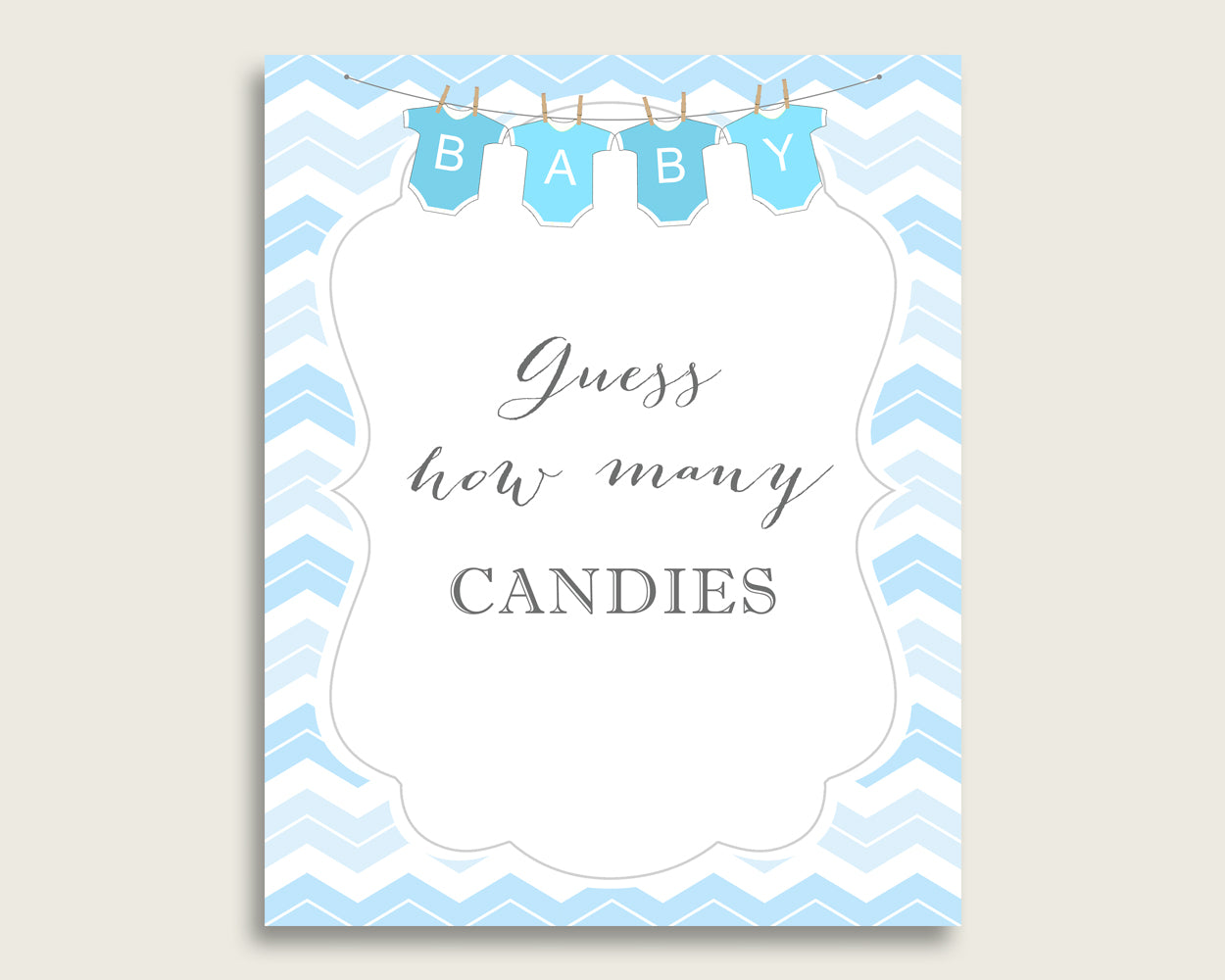 Blue White Candy Guessing Game, Chevron Baby Shower Boy Sign And Cards, Guess How Many Candies, Candy Jar Game, Jelly Beans, Instant cbl01