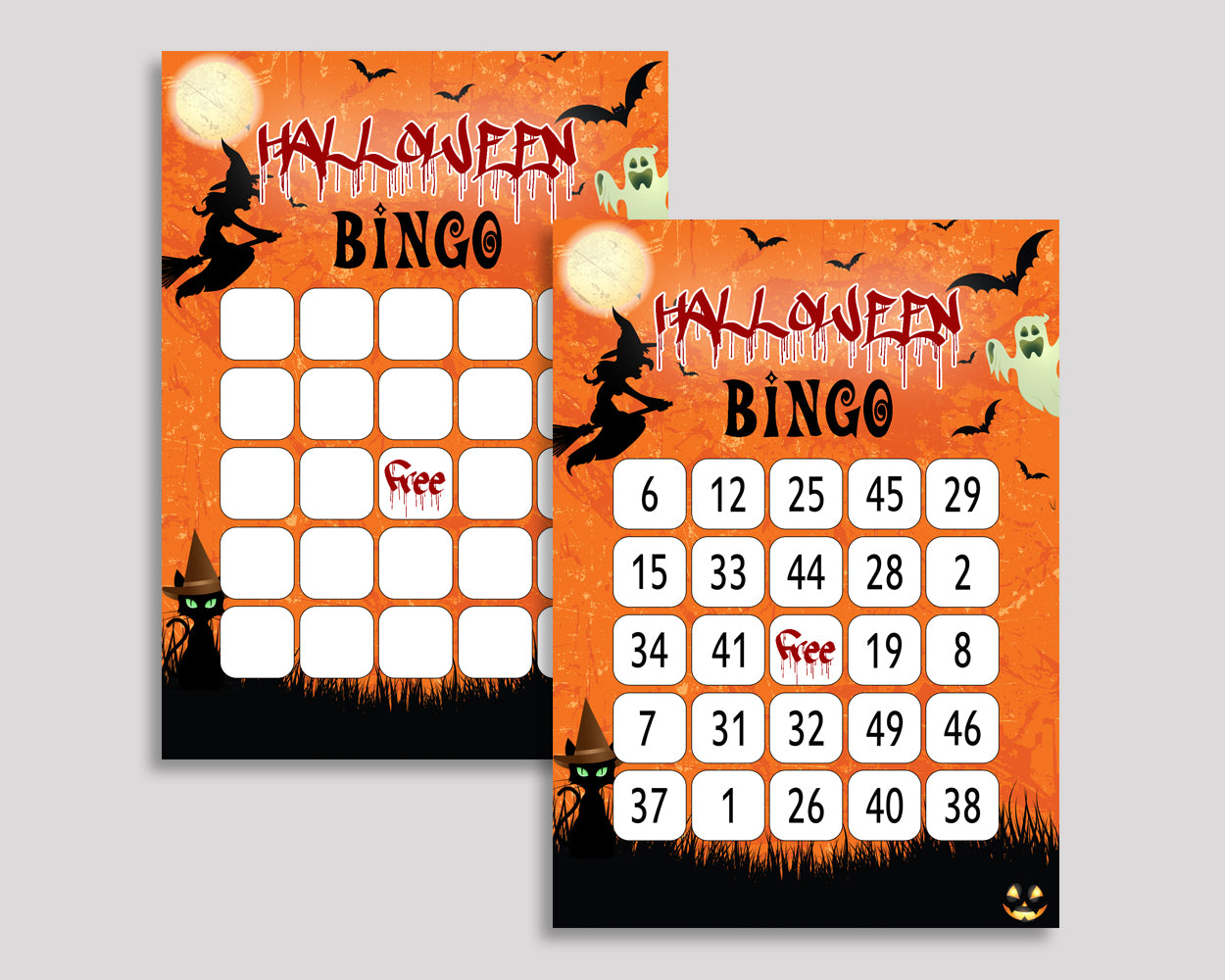 Halloween Bingo Game Cards, Halloween Birthday Game, Printable Orange Black Bingo Prefilled, Numbered Bingo 60 Cards, Bingo Boy Girl, GPF0F