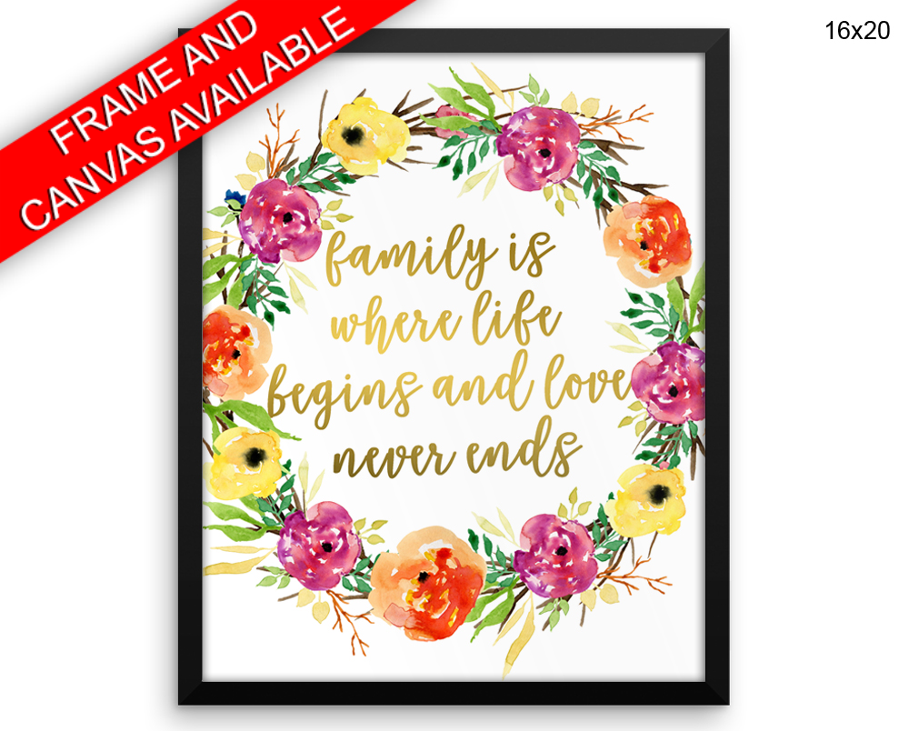 Family Print, Beautiful Wall Art with Frame and Canvas options available  Decor