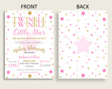 Twinkle Star Baby Shower Invitations Printable, Digital Or Printed Invitation Baby Shower Girl, Editable Invitation Pink Gold Cute bsg01