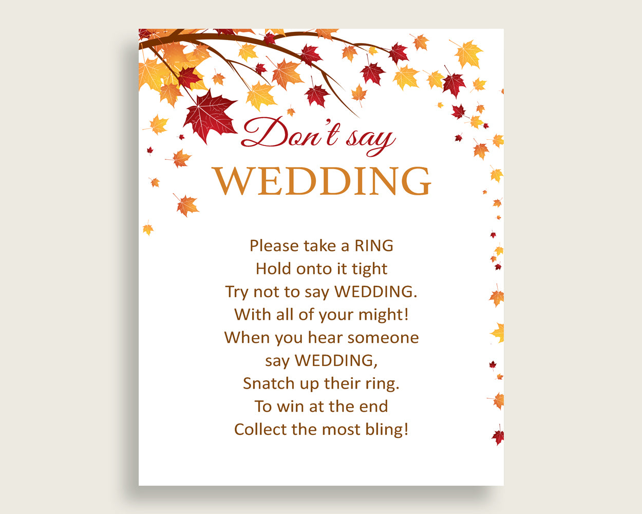 Don't Say Wedding Game Bridal Shower Don't Say Wedding Game Fall Bridal Shower Don't Say Wedding Game Bridal Shower Autumn Don't Say YCZ2S