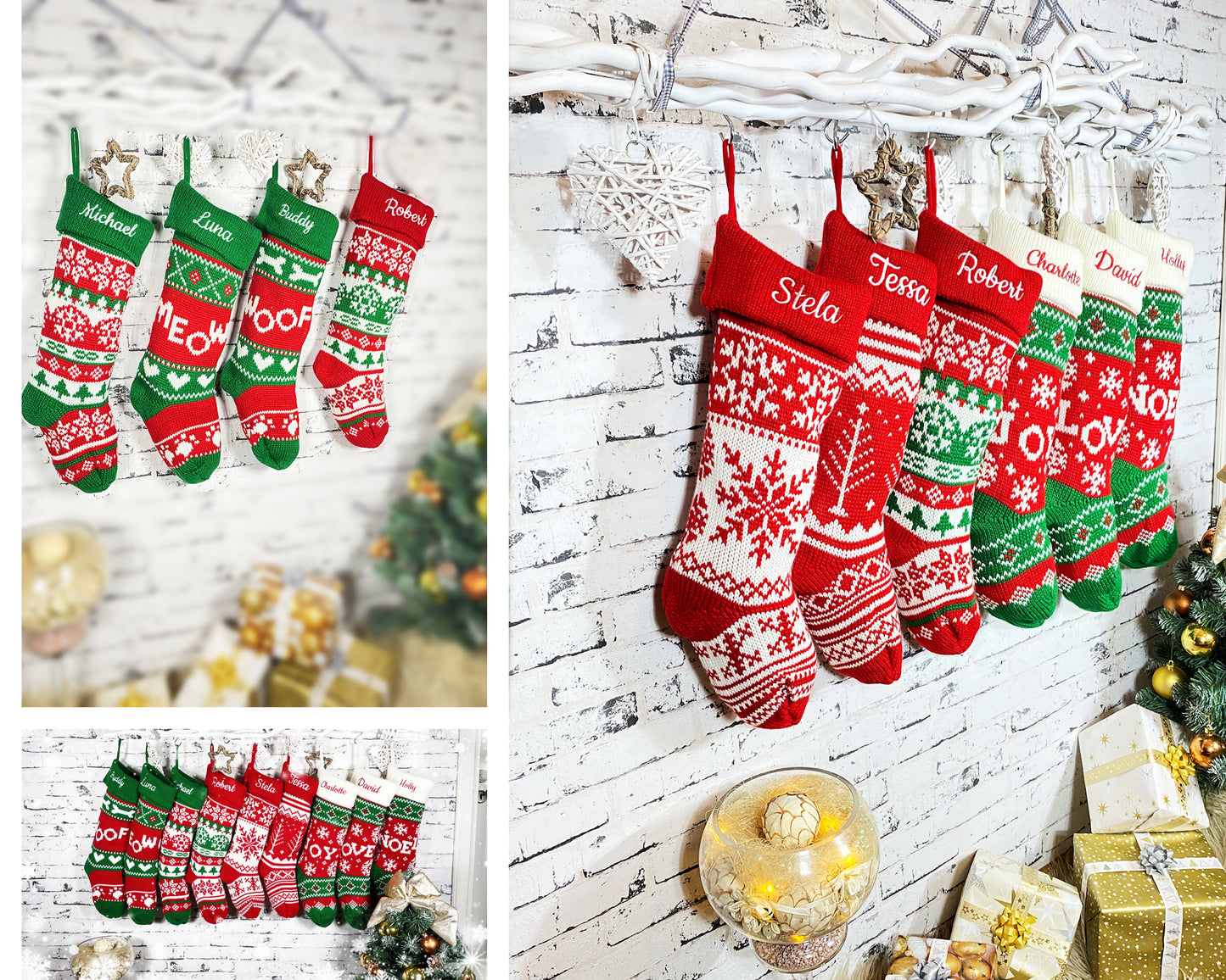 Knitted Christmas Stockings, Personalized Stockings, Embroidered Christmas Stocking, Family Stockings, Holiday Stocking Gift 2022, Handmade