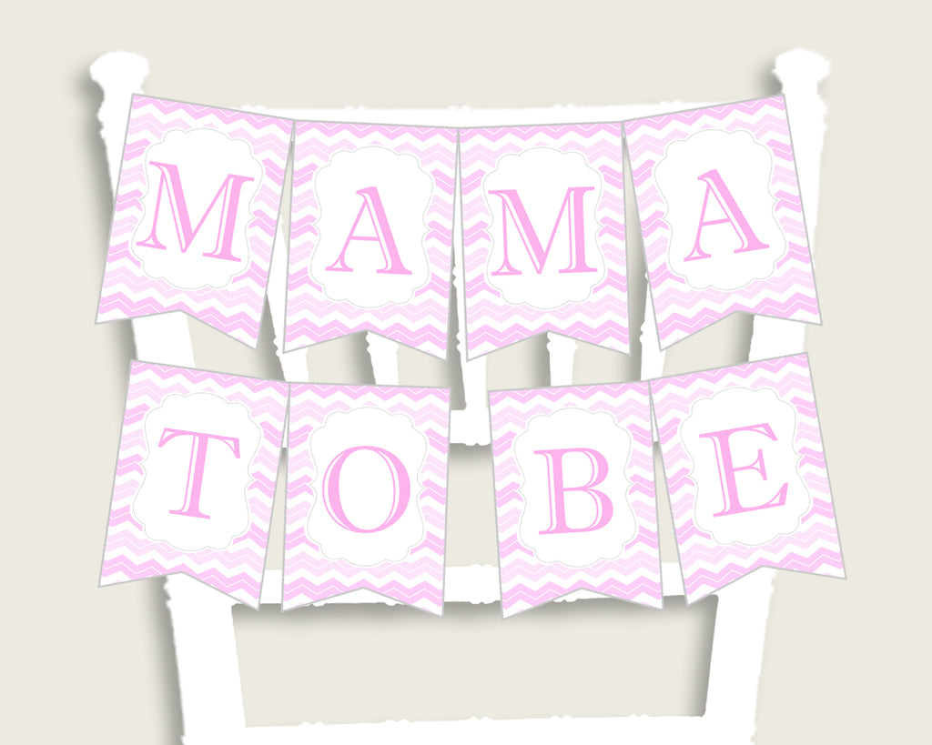 Chevron Baby Shower Chair Banner Printable, Pink White Chair Banner, Girl Shower, Mama To Be, Mommy, Dad Mom To Be, Instant Download, cp001