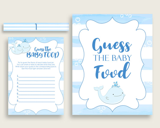 Blue White Whale Guess The Baby Food Game Printable, Boy Baby Shower Food Guessing Game Activity, Instant Download, Nautical Sea wbl01