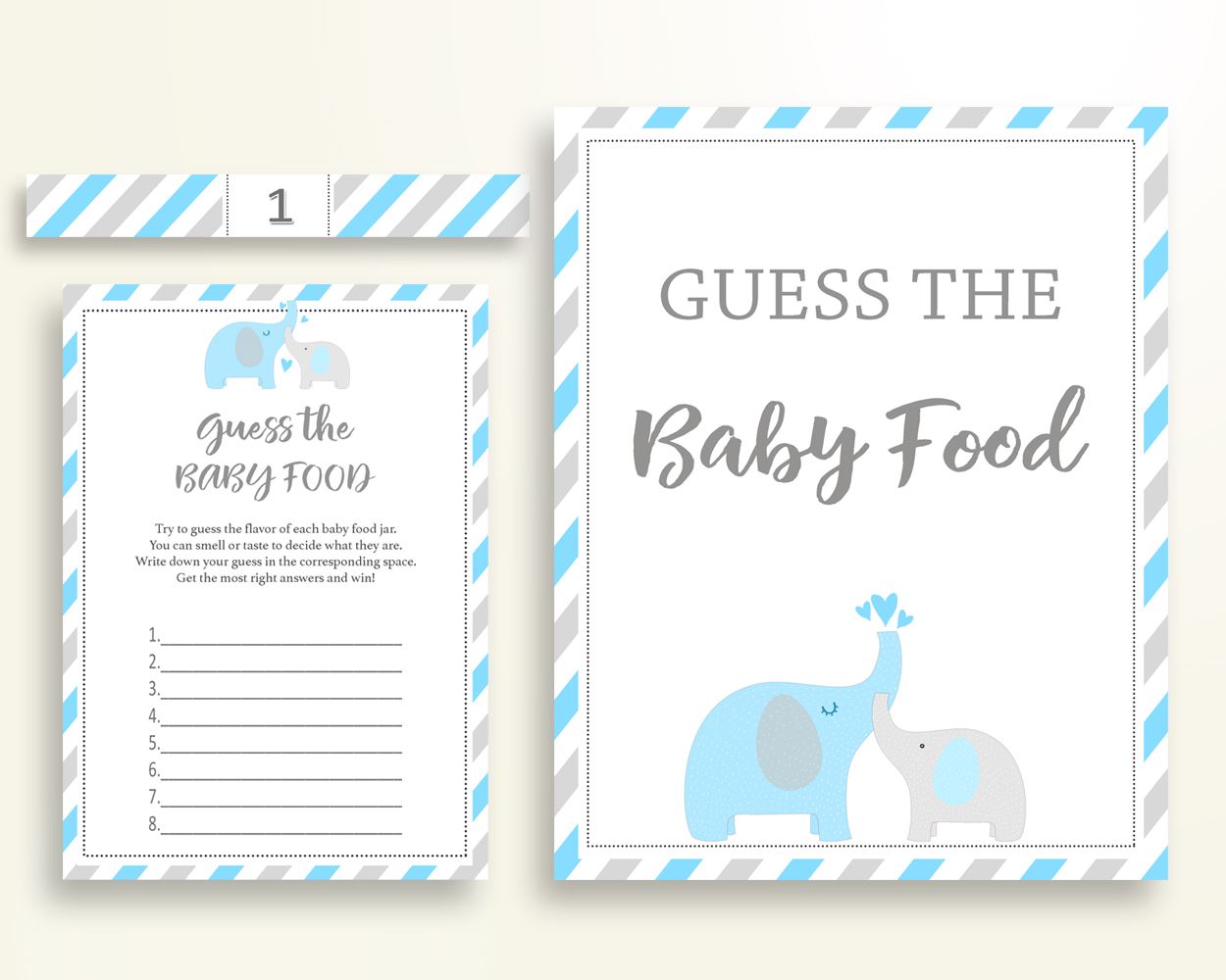 Baby Food Guessing Baby Shower Baby Food Guessing Elephant Baby Shower Baby Food Guessing Blue Gray Baby Shower Elephant Baby Food C0U64 - Digital Product